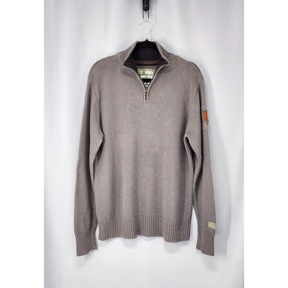 US Army 1st Infantry Division Sweater Mens Extra Large Gray Half Zip Cotton